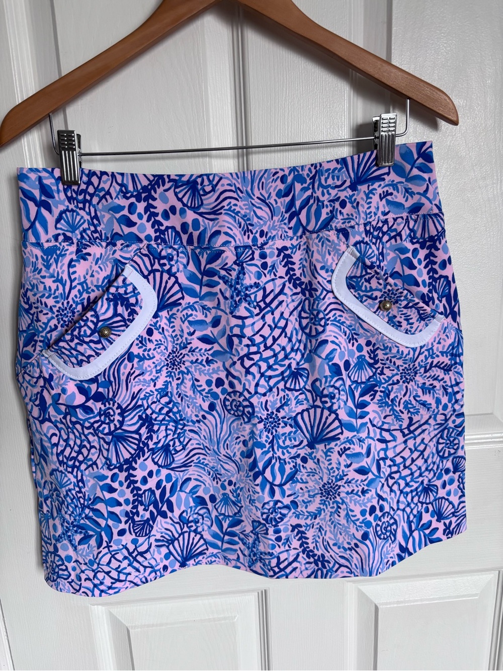 Lilly Pulitzer Luxletic Monica Skort High Tides Good Vibes Blue Size 10 EUC